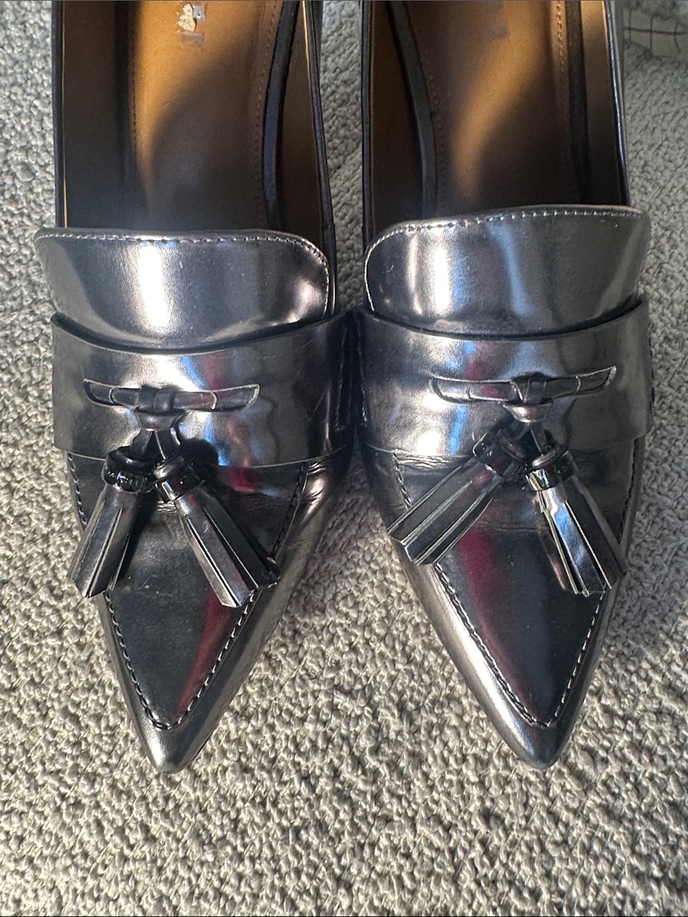 Coach silver Patent Leather Pointed Tassel Loafers heels (Women's) - Picture 6 of 10